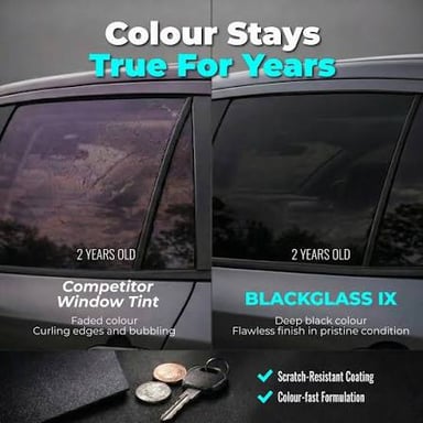A vehicle with darkened tinted windows
