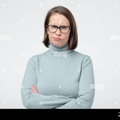 A person expressing mild disapproval, as if making a tsk sound.