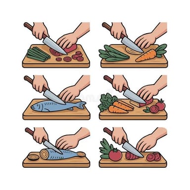 Vegetables being sliced and diced as part of food preparation.