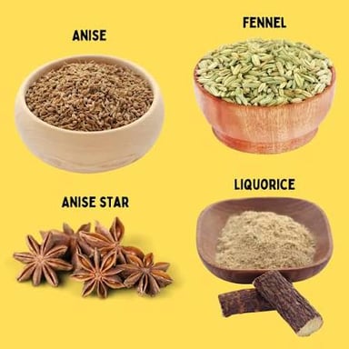 Fennel and anise seeds, two spices with a similar licorice-like flavor.