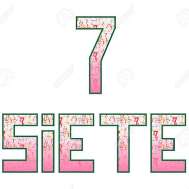 The Spanish word “siete” shown beside the numeral 7