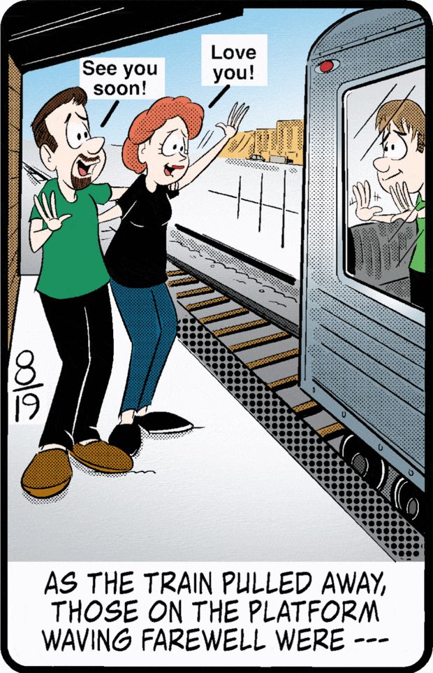 As the train pulled away, those on the platform waving farewell were ...