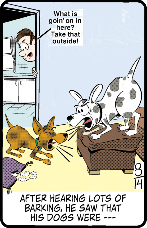After hearing lots of barking, he saw that his dogs were — — Jumble Answer