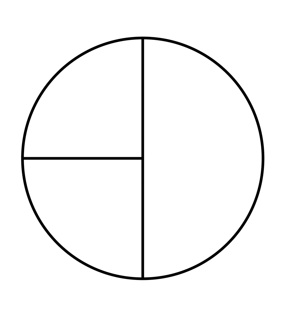 A fraction diagram showing two quarter sections combining to make one half.